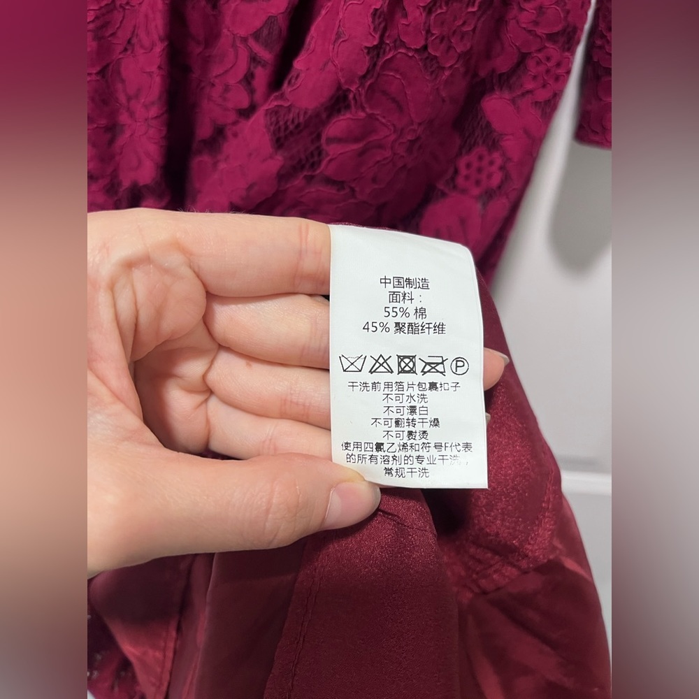 SOLD MAROON Long sleeve She’s LACE DRESS Tie Front Zip up Size Small BURGANDY - Picture 13 of 14